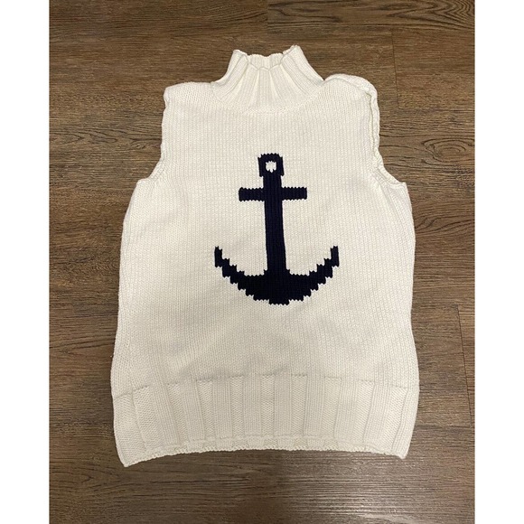 Tommy Hilfiger Sweaters - Tommy Hilfiger White Cable Knit Women’s Anchor Seater Vest Size Large